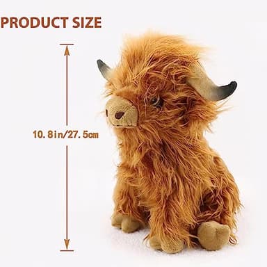 Highland Cow Stuffed Animal Realistic Scottish Cow Plush Toy Soft Farm Animal Cattle Plushie Doll Present for Adults Kids Boys Girls (Brown Cow, 10.8 Inch) - Image 3