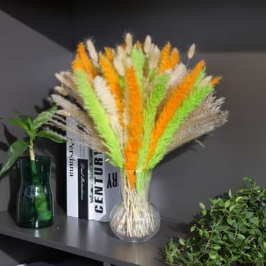 Colorful Pampas Grass Decor – White, Orange, and Light Green Dried Arrangements for Weddings, Baby Showers, and Home Decor. 17” Centerpiece (No Vase). - Image 2