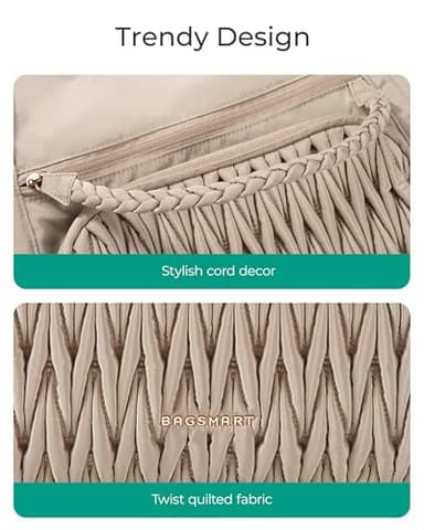 BAGSMART Quilted Duffle Bag for Women, Weekender Overnight Gym Travel Carry-On Bag, Camel - Image 6