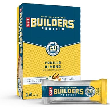 CLIF BUILDERS Protein Bars - Vanilla Almond Flavor - 20g Plant Based Protein - Gluten Free - Non-GMO - Low Glycemic - No Artificial Sweeteners - 2.4 oz. (12 Pack) - Image 1