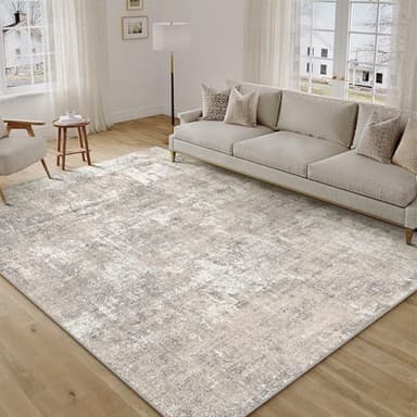 PureCozy Machine Washable Area Rug 8x10 Beige Gray Large Living Room Indoor Accent Rug Neutral Modern Abstract Low Pile Carpet Non Slip Distressed Throw Rug Bedroom Office Dining Room - Image 6