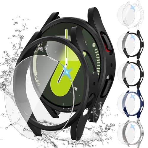 Tensea [5+5Pack for Samsung Galaxy Watch 7 Screen Protector Case 44mm Accessories, Hard PC Bumper/HD Anti-Fog Tempered Glass Protective Film, Face Cover Set, Galaxy Watch 7 Case for Women Men - Image 1