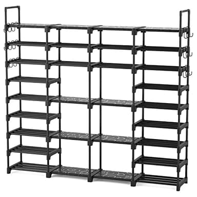 ROJASOP Large Shoe Rack Organizer for Entryway Closet 64-68 Pairs 9-Tier Heavy Duty Tall Garage Shoe Rack Shoe Shelf Shoes Storage with 18 Pcs Removable Side Hooks for Bedroom and Garage Black - Image 1