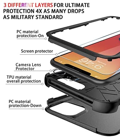 Diverbox for iPhone 11 Case [Shockproof] [Dropproof] [Tempered Glass Screen Protector],Heavy Duty Protection Phone Case Cover for Apple iPhone 11 (Black-3in1) - Image 6