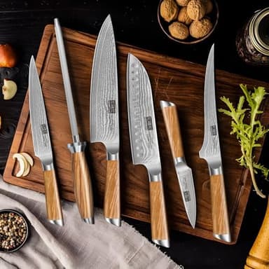 HOSHANHO Knife Set with Block 7-Piece, Professional 67-layer Damascus Super Steel Kitchen Knife Sets for Cooking, Ultra Sharp Knife Set with Sharpener - Image 7