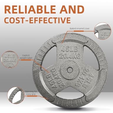 Fitvids Cast Iron 1-Inch Standard Weight Plate for Strength Training & Weightlifting, Multiple Weights Available, 45LB (Pair) - Image 3