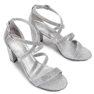 DREAM PAIRS Women’s Ankle Strap Dress Pump Low Chunky Heel Sandals,Size 8W,Silver-Glitter,MADISON - Image 3