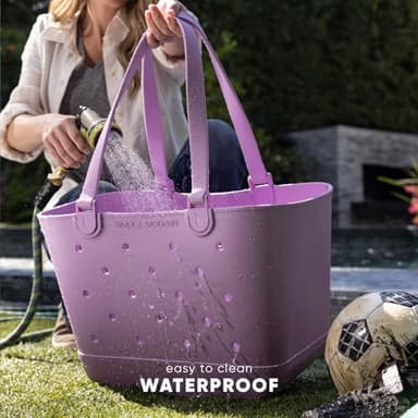 Simple Modern Extra-Large Beach Bag | Waterproof Getaway Rubber Tote with Zipper Pocket for Travel, Pool, Boat, Groceries, Sports | Almond Birch - Image 8