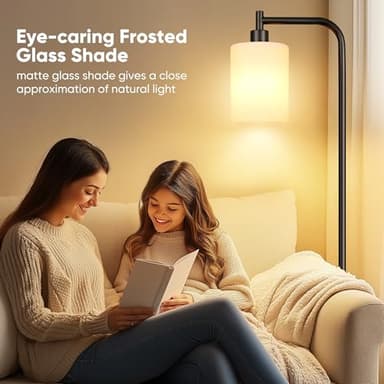 QiMH Floor Lamps for Living Room, Modern Floor Lamp with Frosted Glass Shade, Industrial Standing Lamp with LED Bulbs, Tall Pole Lamp for Bedroom Home Office (Black) - Image 2