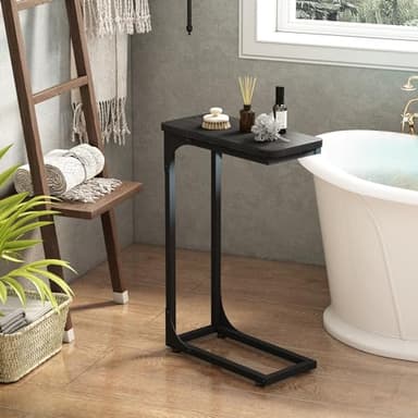 QEEIG Narrow C Shaped Side Table Set of 2 Living Room Sets Slim Couch Tray Tables Skinny Thin Small Modern 7 inch Width, Black (017-18B) - Image 6