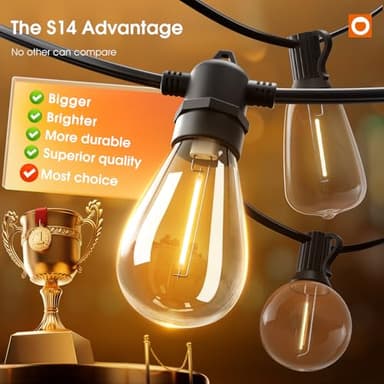 addlon 50FT LED Outdoor String Lights with Edison Shatterproof Bulbs, Weatherproof Strand, Commercial Grade Patio Lights, Decorative for Garden or Patio, Black - Image 2