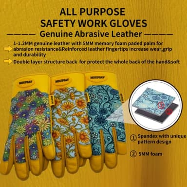 MSUPSAV Women Gardening Gloves with Touchscreen,Garden Glove,Cowhide Leather Work Glove for Women,Gardening Gfits,Colorful flowers,Large - Image 2