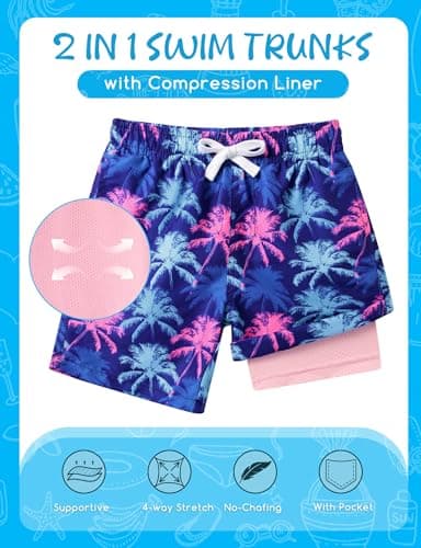 ZenGents Boys Bathing Suit Boy Toddler Kids Hawaiian Swim Swimming Trunks Size 6 7 with Compression Liner Boy's Swimwear Beach Board Short - Image 5