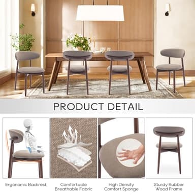 COLAMY Wooden Dining Chairs Set of 2, Modern Fabric Upholstered Kitchen Chairs, Farmhouse Dining Room Chair with Foot Pegs, Camel - Image 4