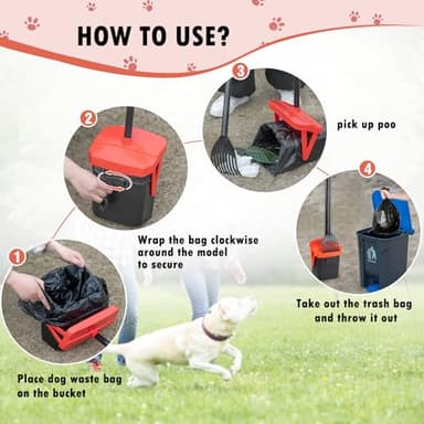 TIMINGILA 36" Pooper Scooper Swivel Bin & Rake with 100 Dog Poop Bags,Adjustable Long Handle for No-Bend Cleanup,Portable Non-Breakable Dog Poop Scooper for Large Medium Small Dogs - Image 5