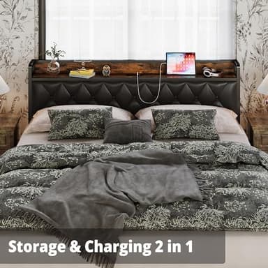 ANCTOR California King Bed Frames, Storage Headboard with Outlets, Easy to Install, Sturdy and Stable, No Noise, No Box Springs Needed, Rustic Brown and Black - Image 7