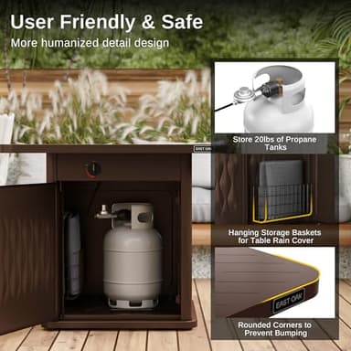 EAST OAK 28'' Propane Fire Pit Table, 50,000 BTU Steel Gas FirePit for Outdoor, Outside Patio Deck and Garden, CSA Certified Fire Table with Magnetic Lid, Cover-Storage Basket and Lava Rock , Brown - Image 5