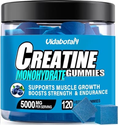vidabotan Sugar Free Creatine Monohydrate Gummies for Men & Women-5g of Creatine Monohydrate per Serving- with L-Taurine, Alpha GPC, Betaine Anhydrous, Natural Blueberry Flavor, 120 Count - Image 1