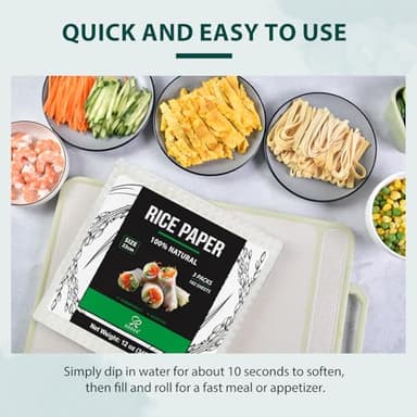 Soeos Rice Paper, White Rice Paper Wrappers, 3 Pack, 102 Sheets-Fresh Spring Roll Wrappers & Dumplings, Non-GMO, Gluten-Free, Low Carb, Vietnamese Rice Wraps (Square, 22cm) - Image 6