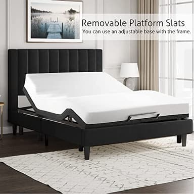 SHA CERLIN Queen Bed Frame/Velvet Upholstered Platform Bed Frame with Headboard/Strong Wood Slats Support/Mattress Foundation/No Box Spring Needed - Black - Image 7