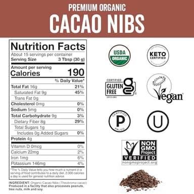 Viva Naturals Organic Cacao Nibs, Unsweetened, 1 LB (454 g), Keto Friendly, Vegan, Non-GMO, Gluten-Free Chocolate Chip Substitute - Image 2