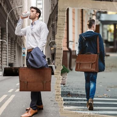 IGOLUMON Messenger Bag for Men 15.6 inch Vintage Leather Waterproof Laptop Briefcase Large Computer Laptop Bag Leather Satchel Bag Retro Shoulder Bag for Office Business Travel College, Brown - Image 6
