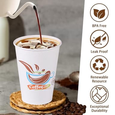 Lamosi 12 OZ Coffee Cups 180 Pack, Hot Paper Disposable Cups for Drinks, Insulated Leakproof Cup for Cafe, Office and Home - Image 3
