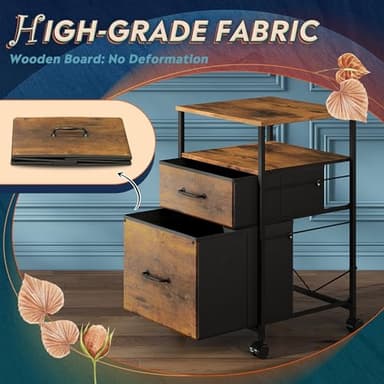 DEVAISE 2 Drawer Mobile File Cabinet, Rolling Printer Stand with Open Storage Shelf, Fabric Vertical Filing Cabinet fits A4 or Letter Size for Home Office, Rustic Brown Wood Grain Print - Image 7