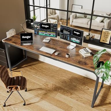 Huuger Computer Desk, 80 Inch Office Desk, Gaming Desk with Storage, Writing Desk Work Desk for Home Office, Study, Long Simple Desk, Large Legroom, Metal Frame, Rustic Brown - Image 6