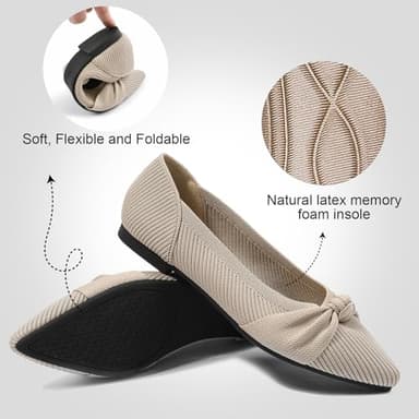 TINGRISE Women's Flats Shoes Comfortable Dressy Pointed Toe Knit Washable Ballet Flat Beige US8 - Image 3