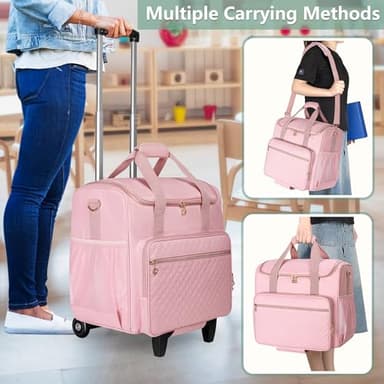 LUXJA Rolling Teacher Bag with Laptop Compartment and Detachable Dolly, Multifunctional Rolling Teacher Tote Bag (Patent Pending), Pink - Image 5