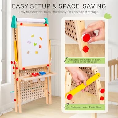 Wingyz 4-in-1 Adjustable Kids Art Easel with Magnetic Whiteboard & Chalkboard - Wooden Drawing Board with Marble Run for Kids- Creative Gift for Toddlers Ages 2-4, 4-8, 8-12 - Image 6