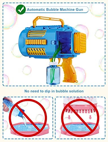 Upgraded Bubble Machine Gun, Built-in Solution, Automatic Blower, 8000+ Bubbles Per Minute for Kids Adults Maker Halloween Toys Indoor Outdoor Wedding Birthday Party - Blue - Image 5