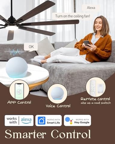 Maxslak 72" Large Smart Ceiling Fan with Light Remote Control via WIFI Alexa,6-Speeds Quiet DC Motor,Dimmable,Indoor Outdoor Black ceiling fan for Living Room,Patio,Dual Finish 7 Blades - Image 2