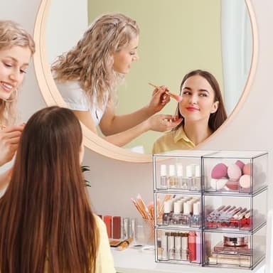 Vtopmart 2 Pack Clear Stackable Storage Drawers, 4.4'' Tall Acrylic Bathroom Makeup Organizer,Plastic Storage Bins For Vanity, Undersink, Kitchen Cabinets, Pantry, Home Organization - Image 6