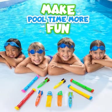 Dive Rings Pool Toys Adults, 10 Pcs Diving Pool Toy for Kids Ages 4-8, Shark Torpedo Dive Set, Octopus Toddler Water Fun Toys, Summer Essentials Underwater Swimming Throwing Gifts for Boys & Girls - Image 6