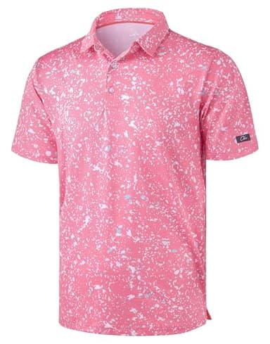 Obla Mens Golf Polo Shirts Short Sleeve Dry Fit Performance Moisture Wicking Casual Print Collared Golf Shirts for Men (Pink Colored Dots_L) - Image 1