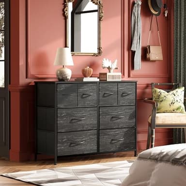 WLIVE Dresser for Bedroom with 8 Drawers, Wide Fabric Dresser for Storage and Organization, Bedroom Dressers, Chest of Drawers for Living Room, Closet, Hallway, Charcoal Black Wood Grain Print - Image 4
