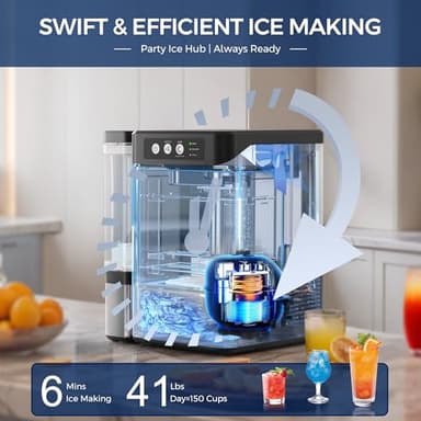 Nugget Ice Maker Countertop with 0.8Gal Removable Tank for Chewable Ice, 41Lbs/24H, One-Touch Fast Ice in 6 Mins, Self-Cleaning & Ultra Quiet for Home, Office, Party - Image 2