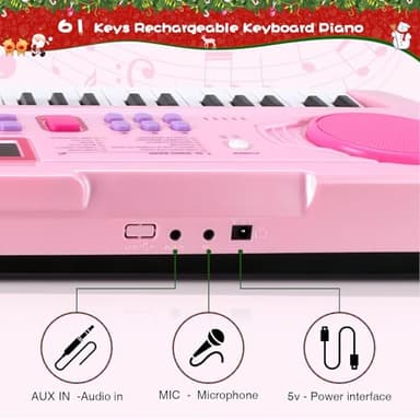 WOSTOO Kids Keyboard Piano, Portable 61 Keys Keyboard Electronic Digital Piano, Early Learning Educational Musical Piano Toy Keyboard for Beginners with Music Stand, Microphone (Pink) ﻿ - Image 7