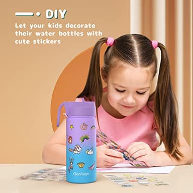 Kids Water Bottle, 2-Pack 16oz Water Bottles with Stickers and Straw, Stainless Steel Vacuum Insulated cup, Kids Water Bottle for School, Gifts for Boys and Girls(Purple/Green) - Image 3