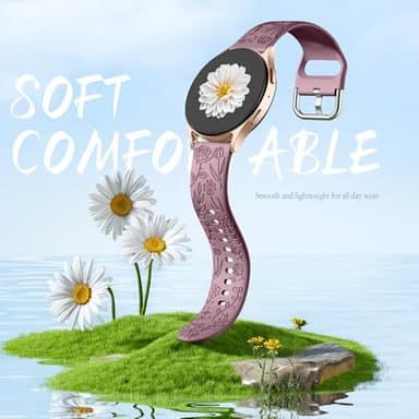 SNBLK Floral Engraved Bands Compatible with Samsung Galaxy Watch 7 Band 6 5 4 Active 2 40mm 44mm/5 Pro/Watch 6/4 Classic, 6Pack 20mm Cute Flower Soft Silicone Sport Strap for Samsung Watch Bands Women - Image 5