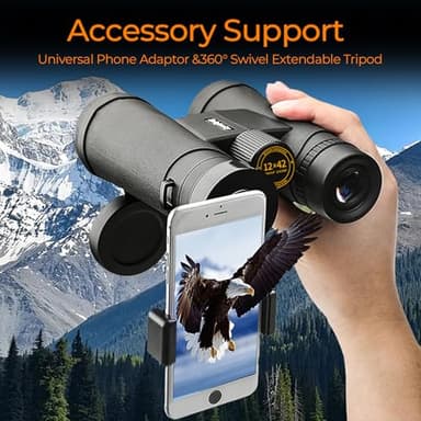 Ciannocrem 12x42 Binoculars for Adults High Powered with Phone Adapter,Build by Powerful Glasses Large View to Watch Football Games,a Travel,Hiking,Bird Watching,Survival and Hunting Gadgets for Men - Image 5