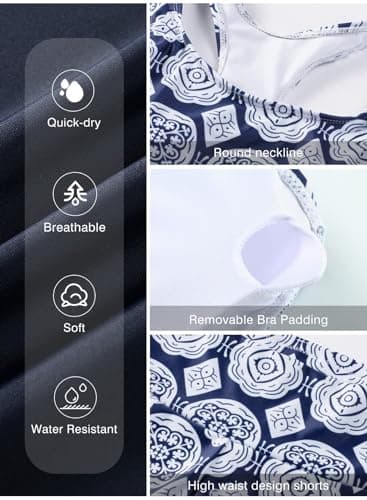 Aleumdr 3 Piece Athletic Tankini Swimsuits for Women with Shorts Swim Tank Tops with Sports Bra and Boyshorts Bathing Suits Blue Medium - Image 5