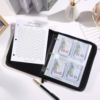 100 Envelopes Money Saving Challenge Binder with Laminated Tracker, PU Money Saving Challenge Budget Binder with Cash Envelopes, Savings Challenge Book with Zipper to Save $5,050 (OliveGreen) - Image 6