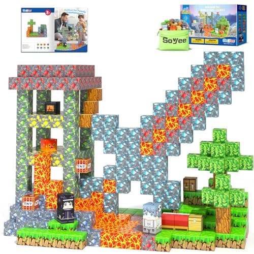 Magnetic Blocks - Build Mine Magnet World Forest Mine Set Magnet Building Blocks Kids Toys for 3+ Year Old Boys & Girls 1'' Magnetic Cubes STEM Sensory Building Toys Kids Game Xmas Gifts - Image 1