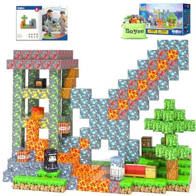 Magnetic Blocks - Build Mine Magnet World Forest Mine Set Magnet Building Blocks Kids Toys for 3+ Year Old Boys & Girls 1'' Magnetic Cubes STEM Sensory Building Toys Kids Game Xmas Gifts - Image 1