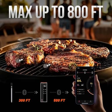 Meat Thermometer Digital Wireless, 800FT Long Range Bluetooth Cooking Thermometer, Food Thermometer for Remote Monitoring of Grill, Oven, Smoker, Air Fryer, Rotisserie, iOS & Android App - Image 3
