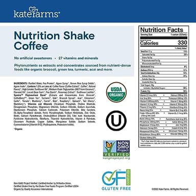 KATE FARMS Organic Nutrition Shake, Coffee, 16g protein, 27 Vitamins and Minerals, Protein Meal Replacement Drink, Protein Shake, 11 oz (12 Pack) - Image 3