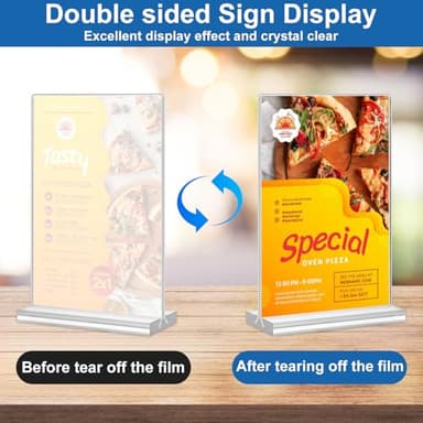 Acrylic Sign Holder 4x6, 20 Pack Clear Table Vertical Double Sided Table Menu Display, Plastic Desktop Picture Frames Stand Acrylic Paper Holder Tabletop Sign Holder for Wedding Office Show Fair - Image 4